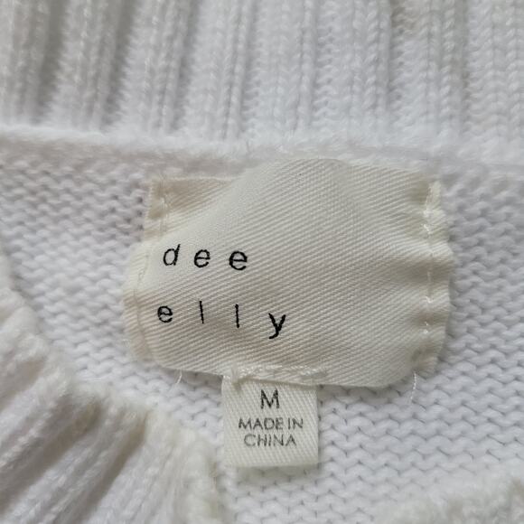 Dee Elly Size M Open Knit Cream Crewneck Sweater Boho Cottagecore Cozy Fall - Picture 6 of 6